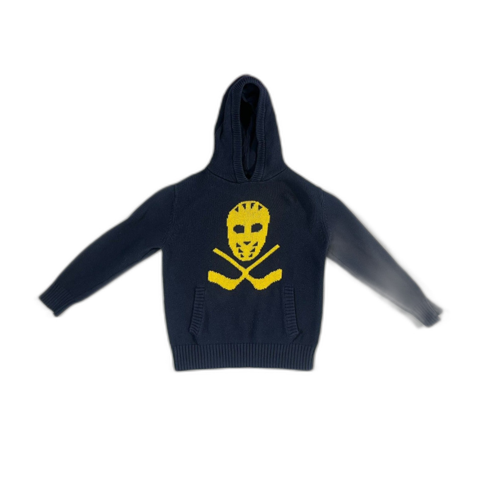 RARE GAP Kids Hockey Goalie Sweater Hoodie Yellow Navy Medium 8 Pocket Pullover